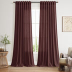 Nanspring Reddish Brown Linen Blend Light Filtering Back Tab Curtains 102 by Nanspring