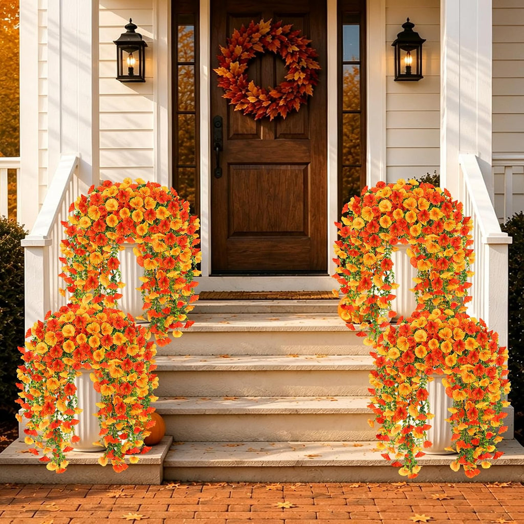 6Pcs Artificial Fall Hanging Flowers for Outdoors, Fake Autumn Plants