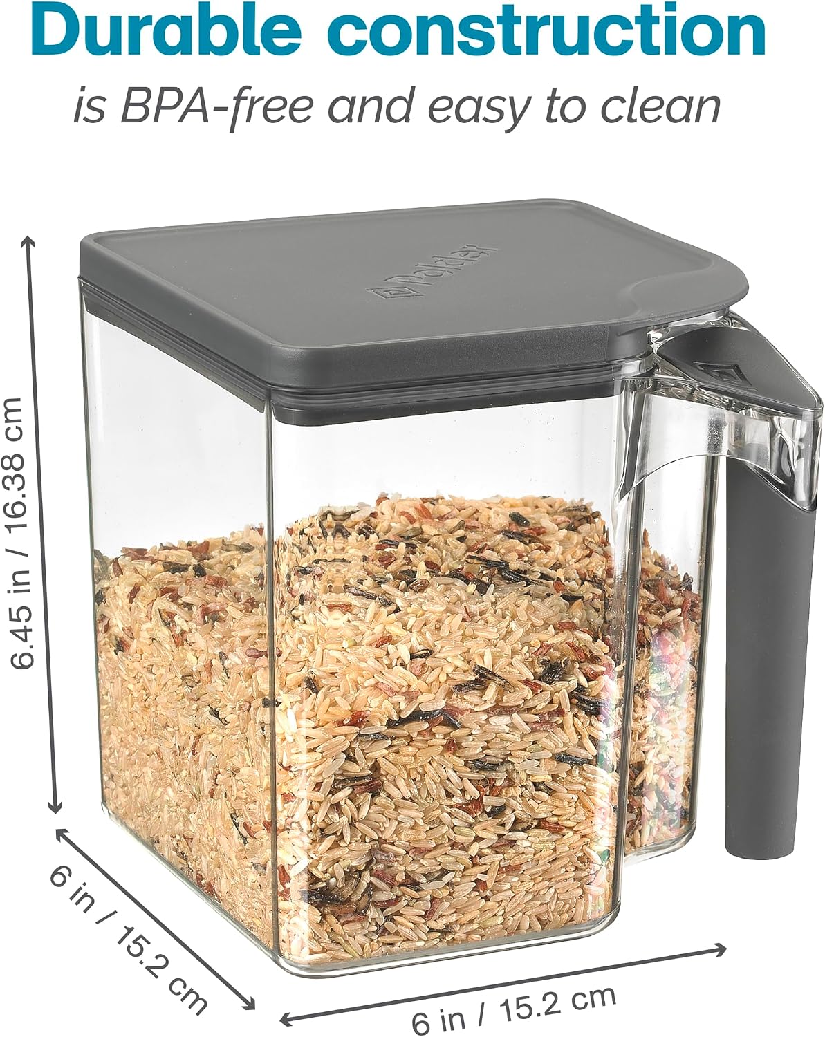 Polder Handle-It Canister, BPA-Free Plastic, Stackable Kitchen Storage Container, Air-Tight Food Storage Solution for Pantry, Counter, and Refrigerator Organization, 2.75-Quart