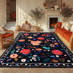 Macgace Floral Area Rug for Living Room, Machine Washable 5x7 Black Rugs
