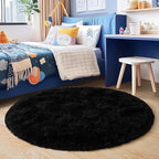 4'x4' Black Round Rug for Bedroom, Ultra Soft Fluffy Circle Rug for Kids Girls by Quntue