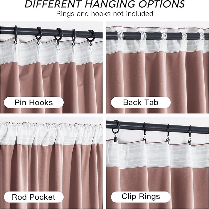 RYB HOME Dusty Pink Velvet Curtains 102 inches - Image 4
