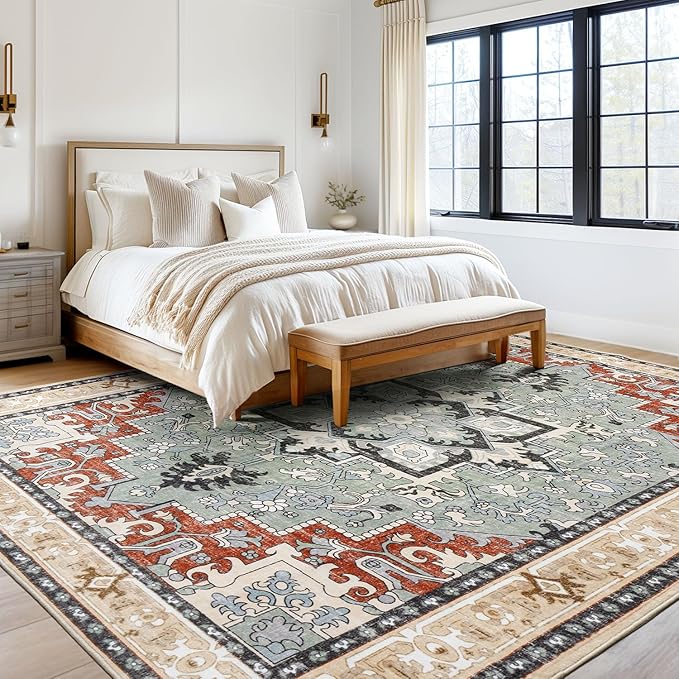 8x10 Area Rugs, Large Area Rug for Living Room, Floral Washable Area Rug for - Image 3