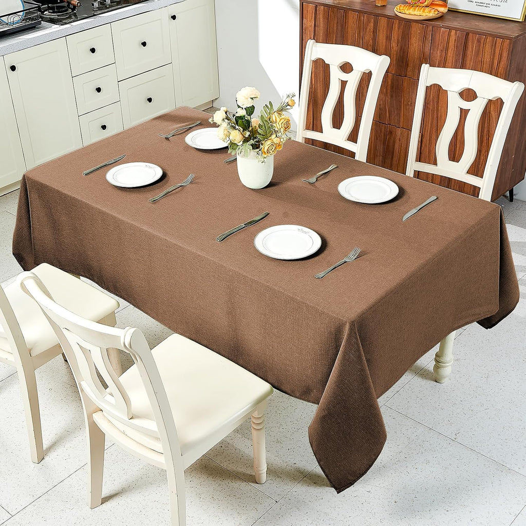 IVAPUPU Textured Linen Rectangle Table Cloth, Coffee, 52 x 70 Inch