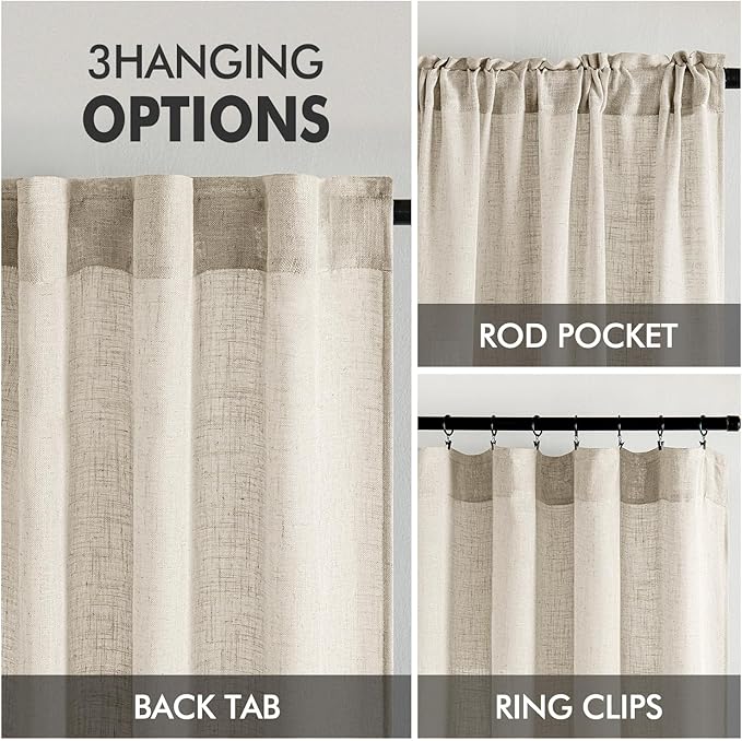 MIULEE Cream Linen Curtains 54 Inch Length 2 Panels - Image 3
