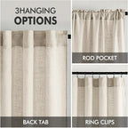 MIULEE Cream Linen Curtains 54 Inch Length 2 Panels - Image 3