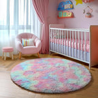 Amdrebio Rainbow Fluffy Round Rug 7Ft Kids Rugs - Image 8