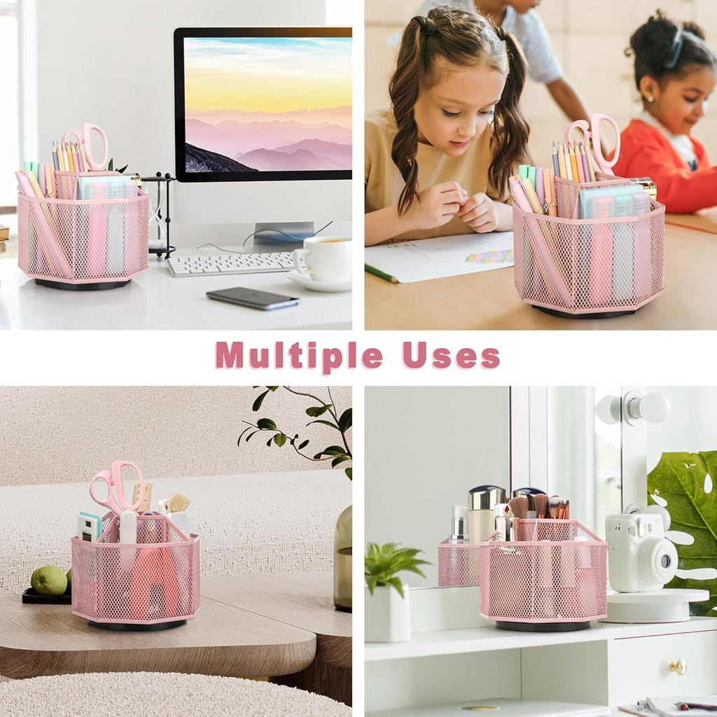 Exerz Desk Organizer 360 Rotating Pen Holder Storage Caddy Light Pink
