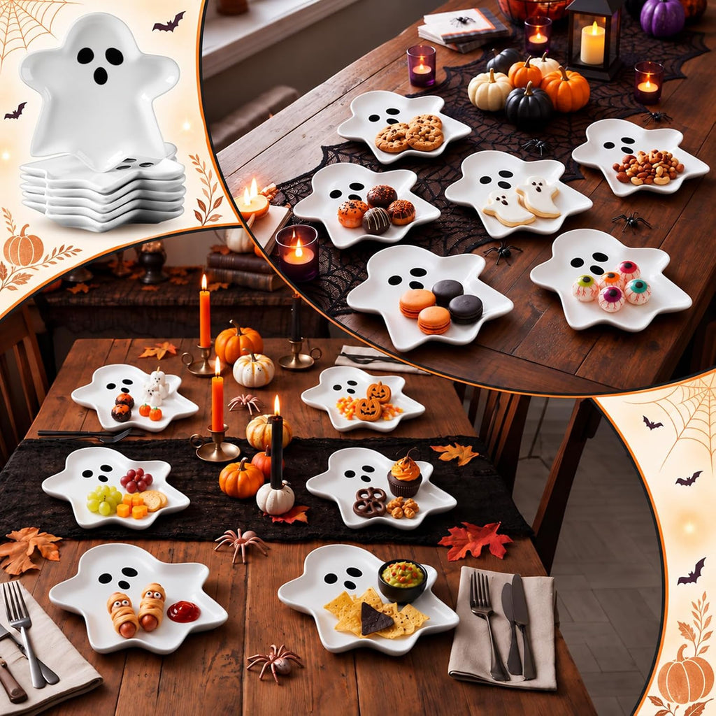 Frienda 6 Pcs Halloween Ghost Ceramic Plates Serving Dishes Dinnerware Set