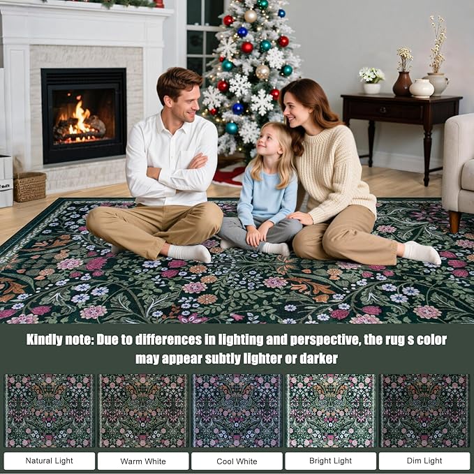 Round Area Rug for Living Room: 4 ft Floral Washable Circle Rug Soft Boho - Image 9