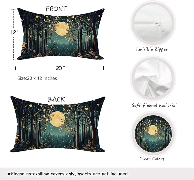 Rustic William Morris Inspired Night Moon Forest Decor Pillow Covers 18x18 Set - Image 2