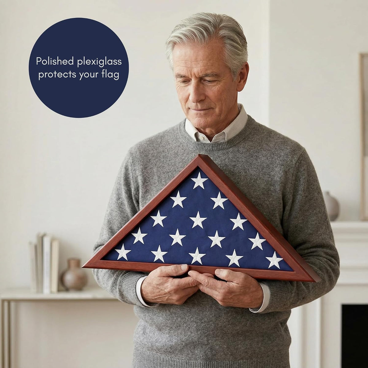 Americanflat Large Flag Display Case for Folded 5x9.5' Burial Flags - Engineered Wood Display Box for Wall or Tabletop - Silhouette Collection - Mahogany
