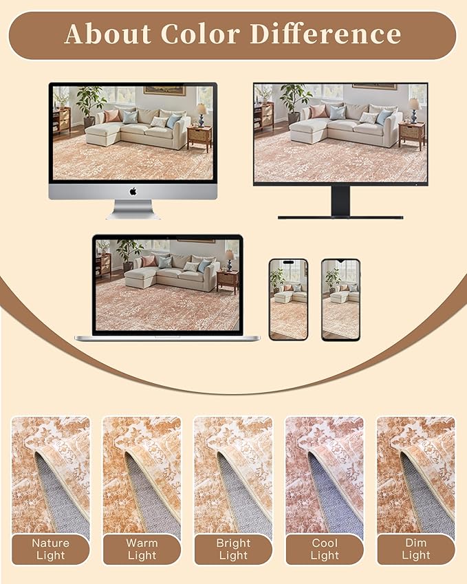 Madane 9x12 Area Rugs for Living Room, Machine Washable Vintage Rug - Image 8
