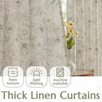 jinchan Floral Linen Curtains for Living Room 96 Inch Length Green Flower - Image 3