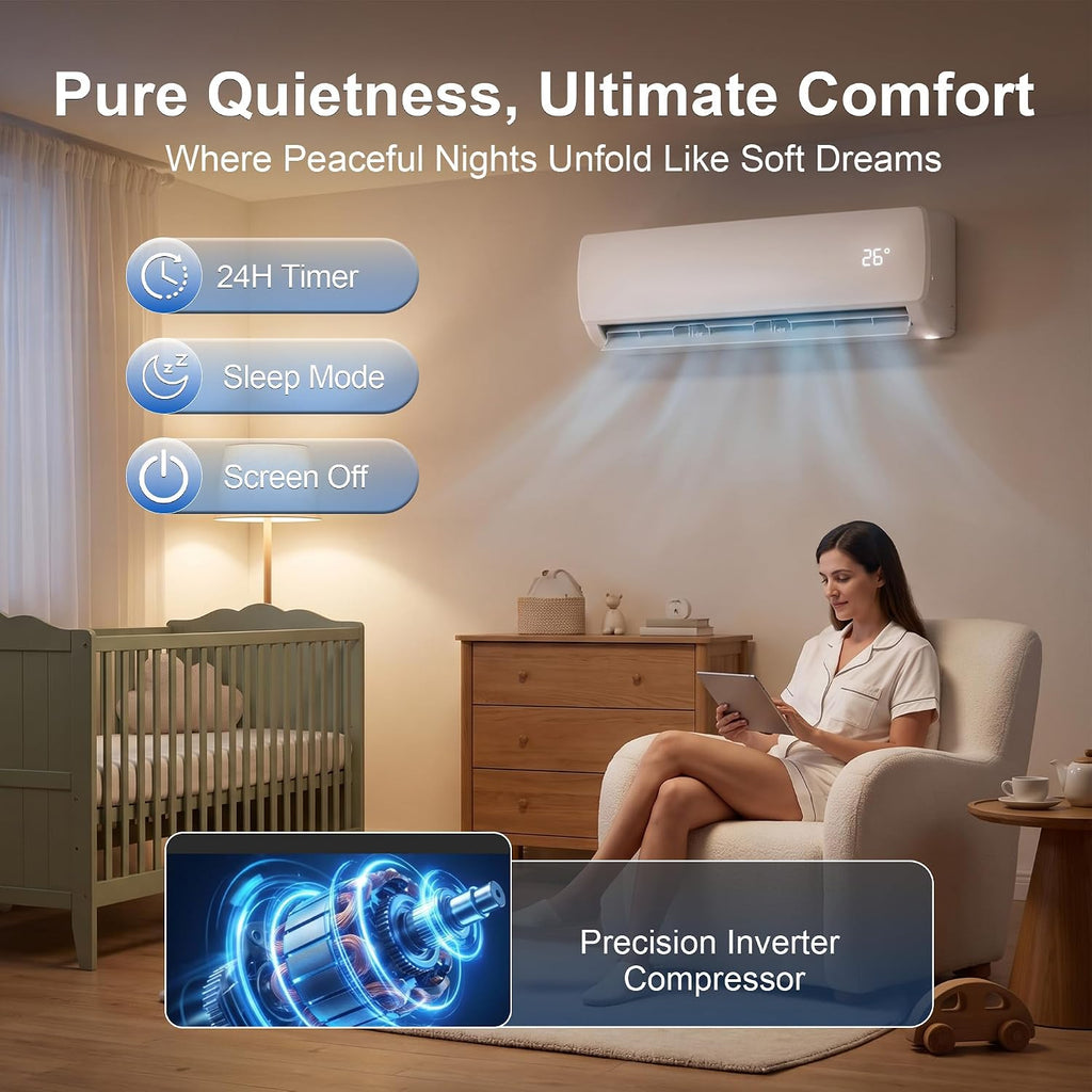 Uthfy 12000 BTU Mini Split AC/Heating System,115V 19 SEER2 Energy Efficient Ductless Inverter AC Unit,Cools Up to 750 Sq.Ft with Pre-Charged Condenser,Heat Pump & Installation Kits