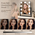 Kotdning Vanity Mirror with Lights,Lighted Vanity Mirror with 9 Dimmable Bulbs for Dressing Room & Bedroom,3 Color Lighting,Modes Detachable 10x Magnification 360°Ratation (Black) 12" L x 14.4" W