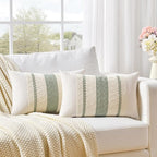 Fancy Homi Set of 1 Sage Green Boho Lumbar Decorative Throw Pillow Covers 16x24 - Image 2