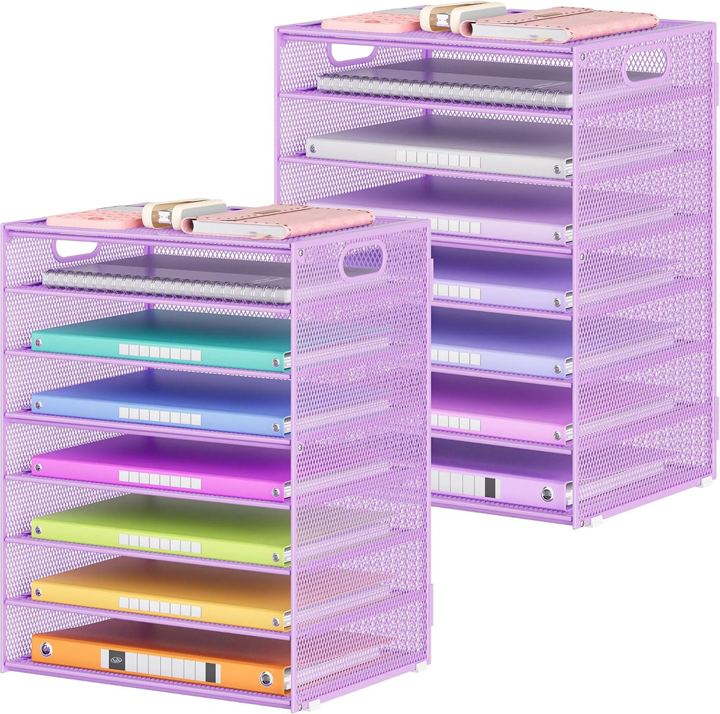8 Tier Paper Organizer for Desk, Black Mesh Letter Tray File Sorter Organizers with Handles, Including 5 Adjustable Slid Trays for Office School Classroom Supplies Organization and Storage
