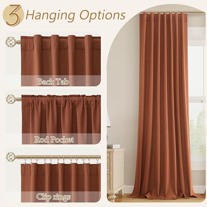 Guken Terracotta 100% Blackout Curtains 120 Inch Length 2 Panels Set Fall - Image 7