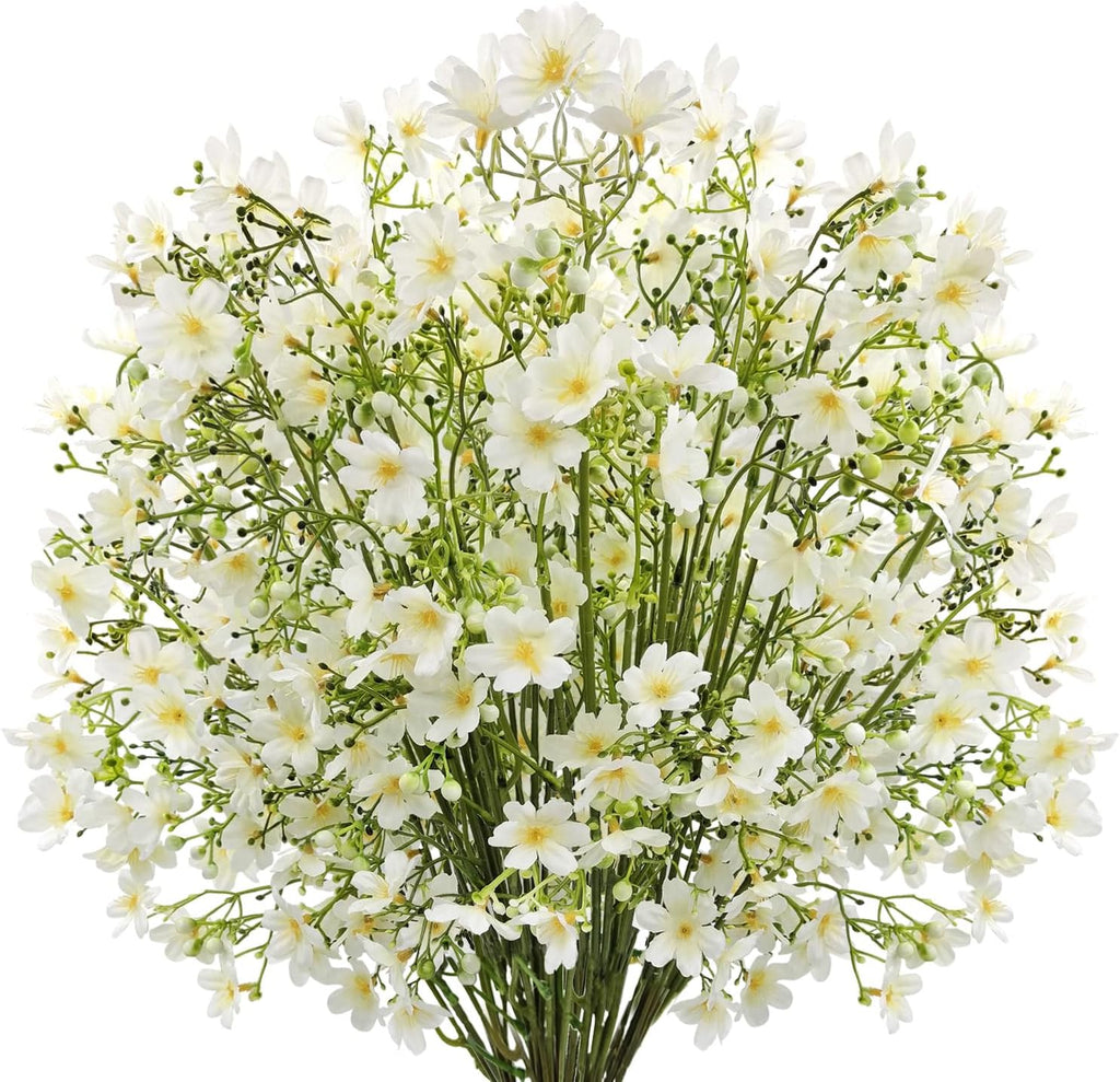 10 PCS Silk Flowers with Long Stems Artificial Flower for Tall Vase Outdoors Fake Babys Breath Bouquet Faux Floral Wedding Party Decoration Home Indoor Table Centerpiece Decor (Blue)