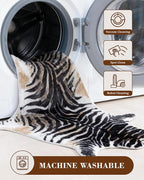Zebra Print Rug for Living Room, Faux Fur Zebra Hide 5.2x7 Feet Animal Skin Rug - Image 3