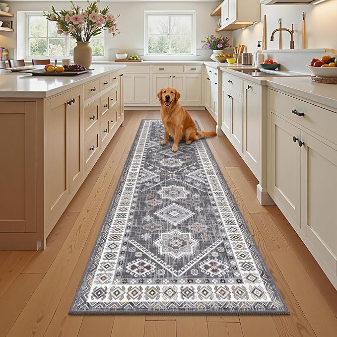 HEBE Washable Kitchen Rugs Runner 2'x 8', Non Slip Hallway Runner Rug, Low Pile - Image 8