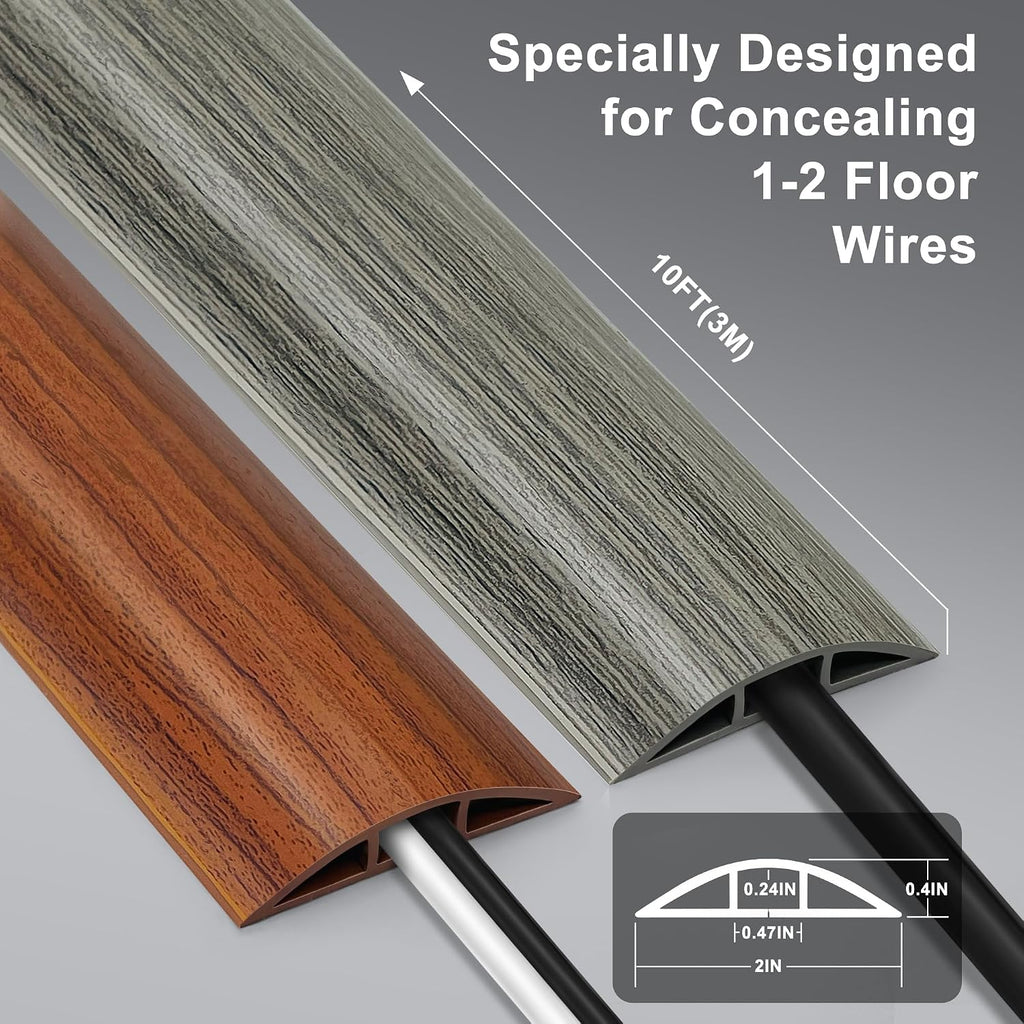 Cable Floor Cover LZEOY, 10ft Electrical Cord Cover, Wood Grey Floor Wire Cover, Soft PVC Floor Cable Covers for Cords, Electric Cord Covers for Floor for Home, Offices, Hotel, Outdoor