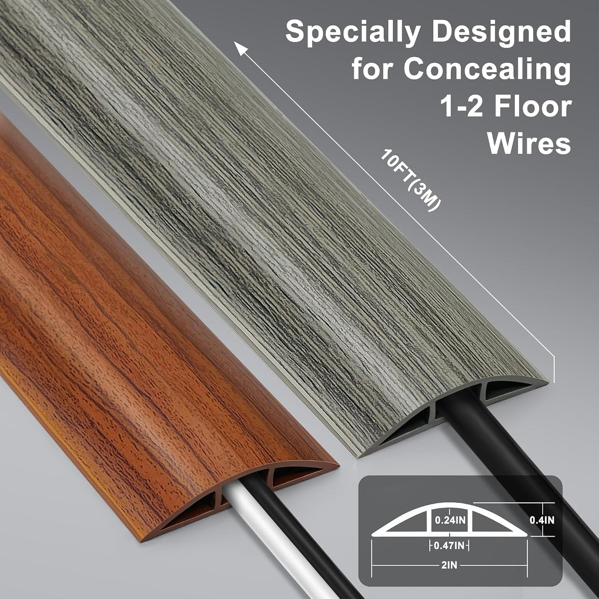 Cable Floor Cover LZEOY, 10ft Electrical Cord Cover, Wood Grey Floor Wire Cover, Soft PVC Floor Cable Covers for Cords, Electric Cord Covers for Floor for Home, Offices, Hotel, Outdoor