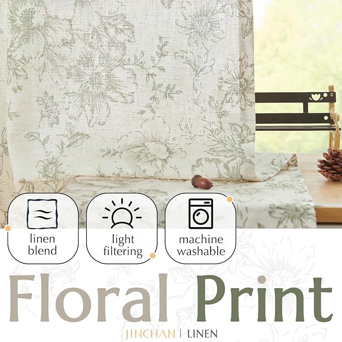 jinchan Linen Floral Curtains 63 Inch Length - Image 4