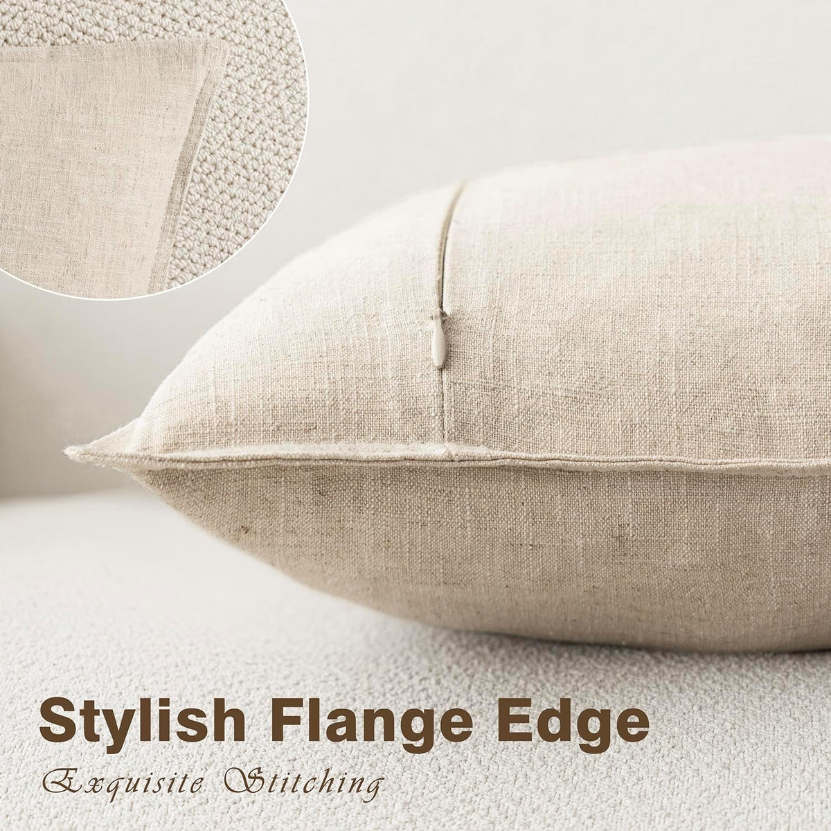 Foindtower Decorative Linen Lumbar Throw Pillow Covers 12x20 Natural Beige
