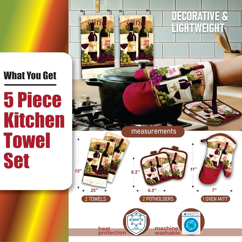 Wine Lover's 5-Piece Kitchen Towel Set