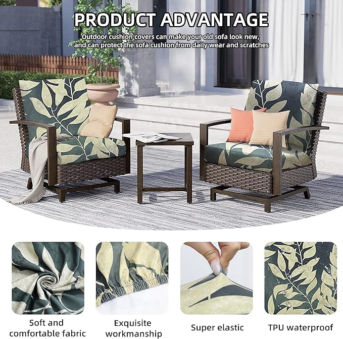 8Pcs Outdoor Cushion Covers, Patio Cushion Covers, Stretch Elastic Slipcovers - Image 3