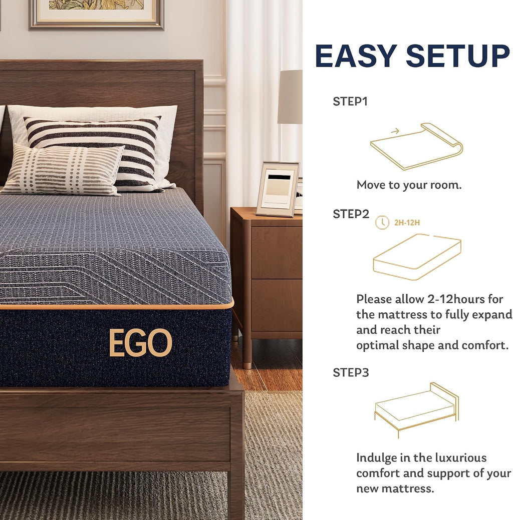 EGOHOME Queen 12" Copper Gel Memory Foam Mattress Pressure Relief Medium