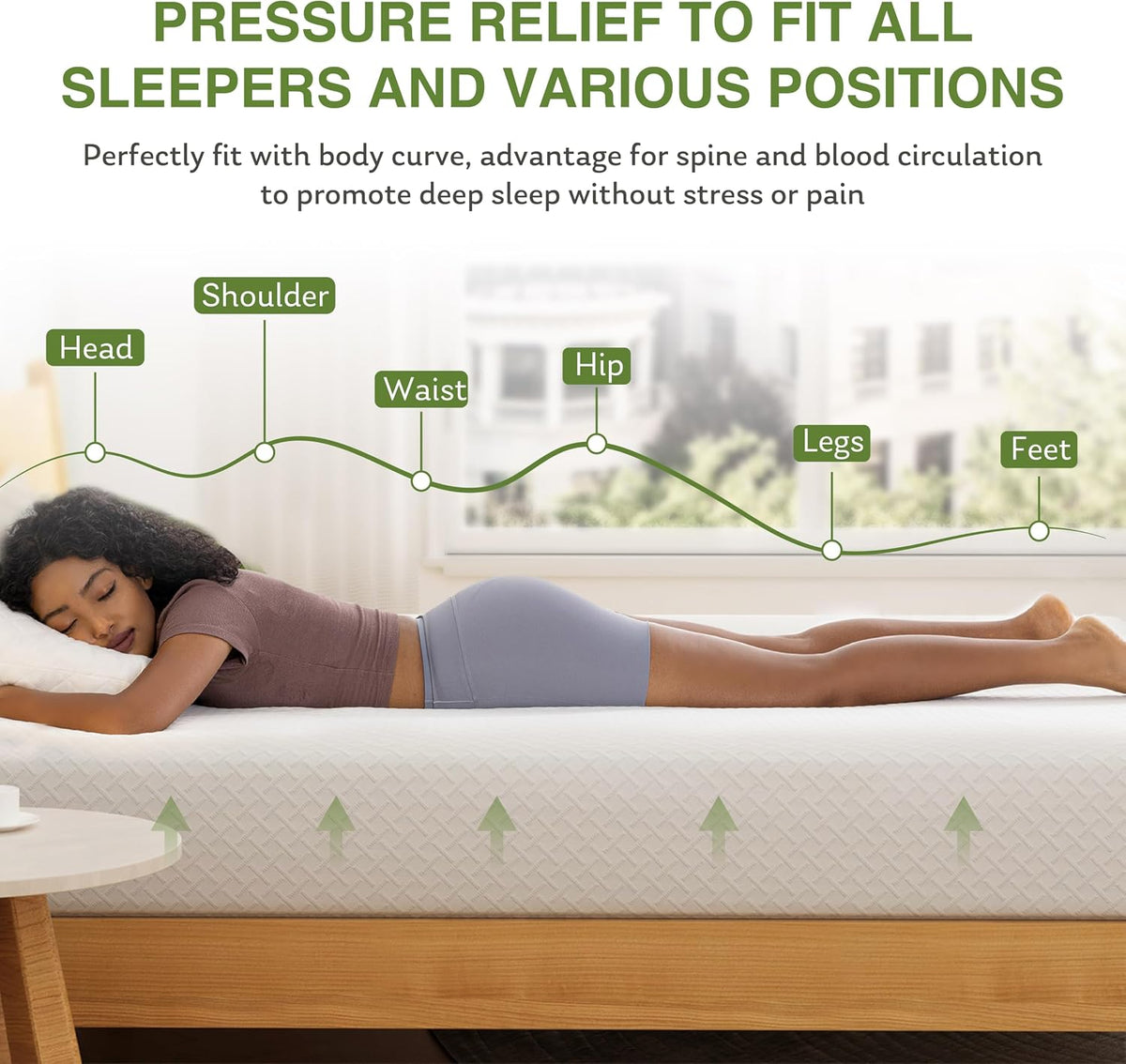 EGOHOME Full Size Memory Foam Mattress 6 Inch, Green Tea, Medium Firm