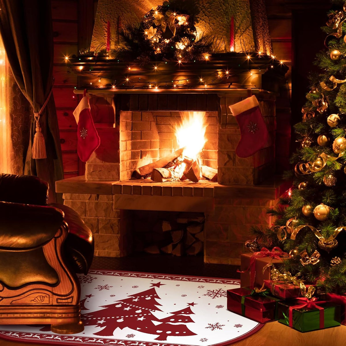 Ceenna Christmas Fireplace Hearth Rug Fire Resistant 24x36,White,Snowflake