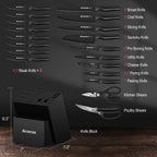 Knife Set, Astercook 21 Pieces Knife Sets for Kitchen with Block, Dishwasher Safe Kitchen Knife Set with Built-in Sharpener, German Stainless Steel Black Knife Block Set, Fathers Day Gift for Men