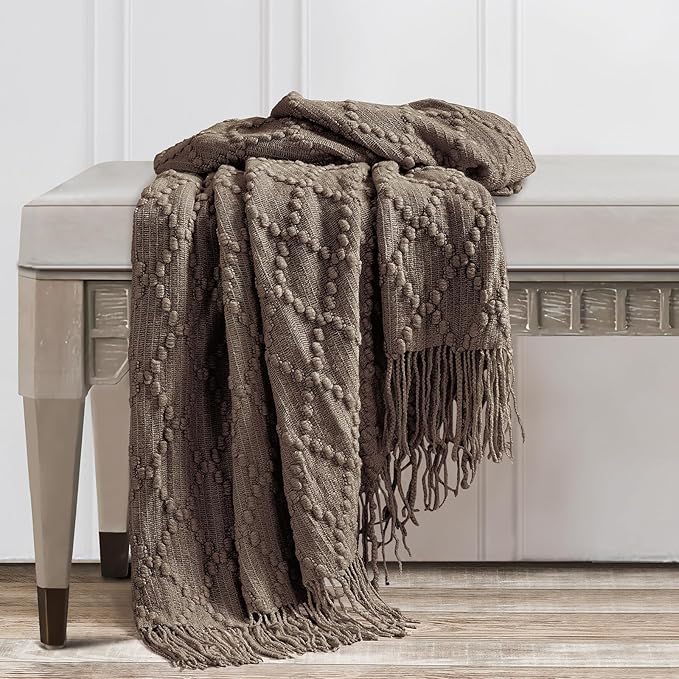 BOURINA Brown Throw Blanket 50 x70 Inches Jacquard Argyle Throw Textured Solid - Image 5