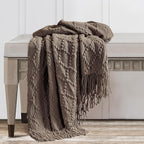 BOURINA Brown Throw Blanket 50 x70 Inches Jacquard Argyle Throw Textured Solid - Image 5