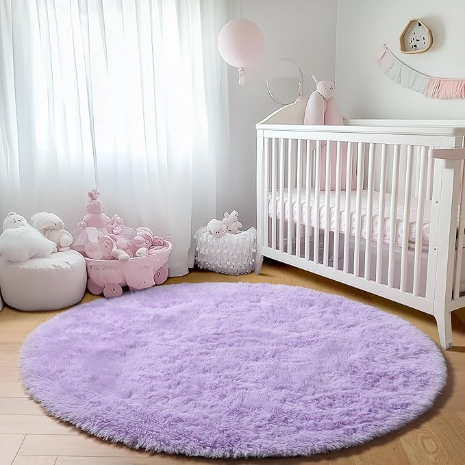 ONASAR Light Purple Round Area Rug 4ft, Soft Bedroom Circle Rugs Floor Mats - Image 8