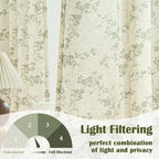 Lazzzy 90 inch Long Curtain for Bedroom Green Floral Linen Drapes for Living - Image 3