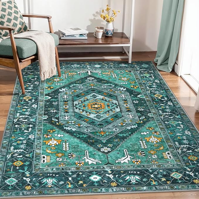 SERISSA Boho Area Rug 5x7 Teal, Washable Large Rugs - Image 5