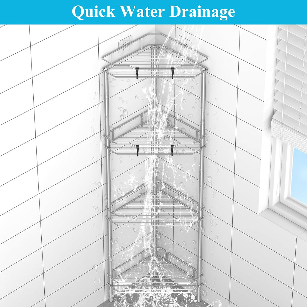 HuggieGems Metal Floor Standing Corner Shower Caddy, Gray, 4 Tier