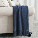 BOURINA Navy Throw Blanket 50x60 Inches Throw Textured Solid Soft Sofa Throw - Image 2