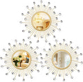 3 Pack Metal Mirrors for Wall Sunburst Wall Mirror Gold Crystal Home Accent