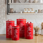 DAYYET Red Canisters for Kitchen Counter, Airtight Kitchen Canisters for Countertop, Flour and Sugar Containers, Tea Coffee Sugar Canister Set, Red Kitchen Decor and Accessories, Set of 4