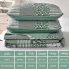 Mybedsoul Boho Quilt King Size, Patchwork Floral Bedding Set, Green