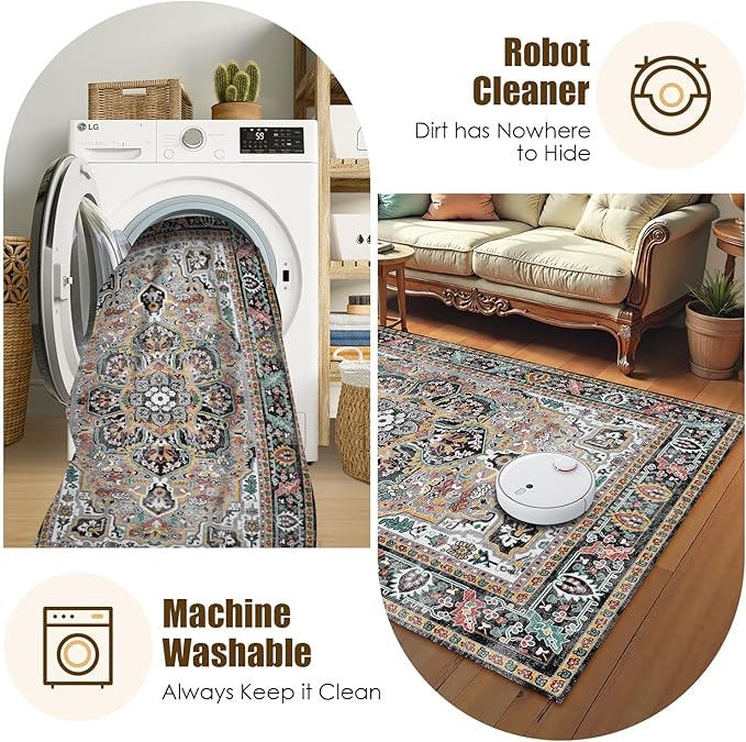 Washable Area Rug 3' x 5 ' Vintage Traditional Persian Mat - Image 7