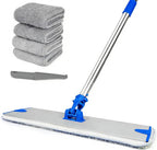 18 in Microfiber Flat Mop Cleaning System, Floor Mops with Stainless Steel Handle, Tangle-Free Mop Head, 4 Reusable Washable Dust Pads, Wet Mopping for Hardwood Tile Laminate