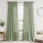 Extra Long Light Sage Linen Curtains 120 Inch by Nanspring