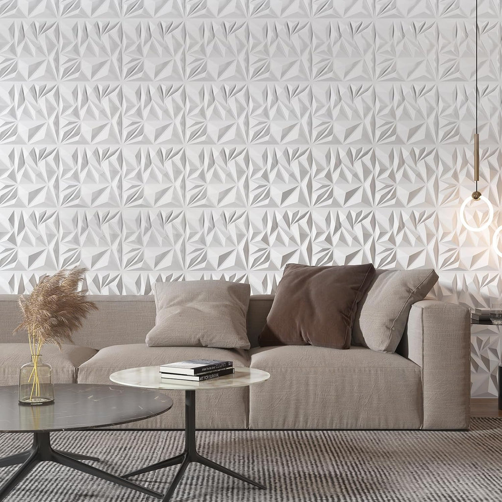 Art3d 33-Pack Modern Diamond Textured 3D Wall Panels, 12 x 12 in, White
